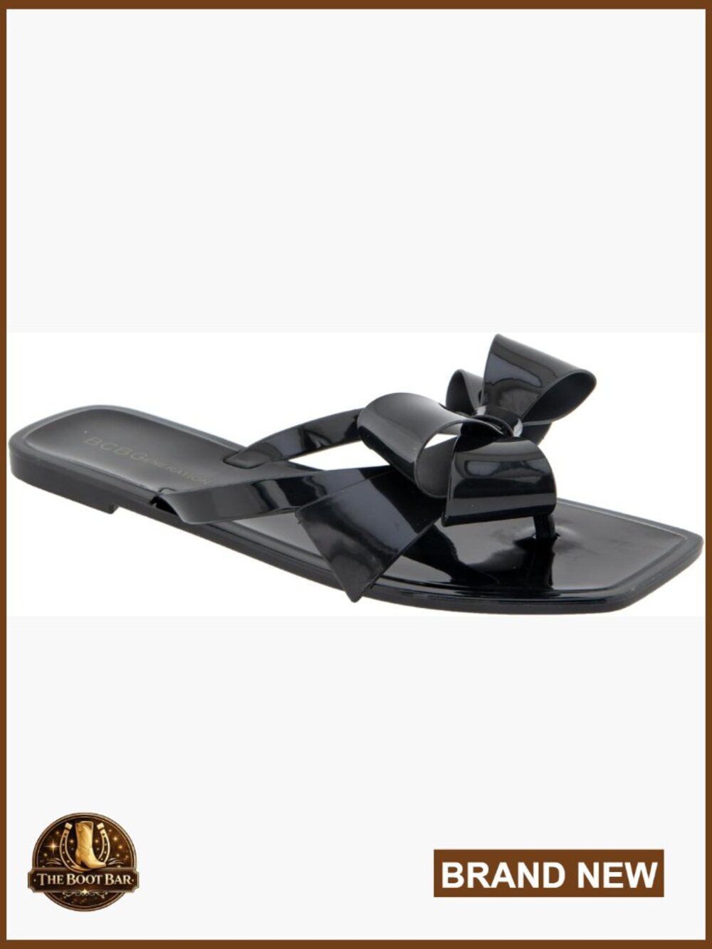 Womens Jelly Flip Flop Sandals Bow Detail Square Toe Flat Slip On Summer Beach
